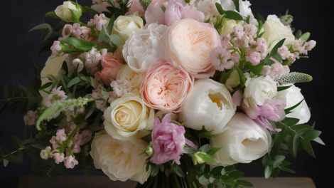 Enchanting Embrace: Pastel Pink Garden Rose Bouquet with Seasonal Mead -  Lauri Bloom